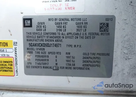 2013 Buick Enclave Leather из США, поврежденный, VIN 5GAKVCKD9DJ174971